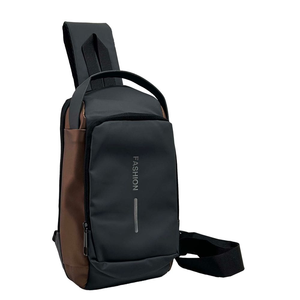 Pochete Mochila Shoulder Bag Ombro Transversal Impermeável Preto com Marrom
