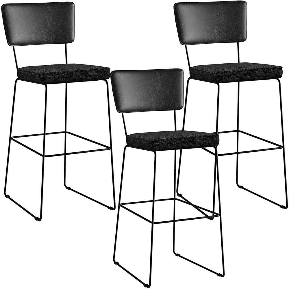 Kit 03 Banquetas Altas Preto Linho Chumbo