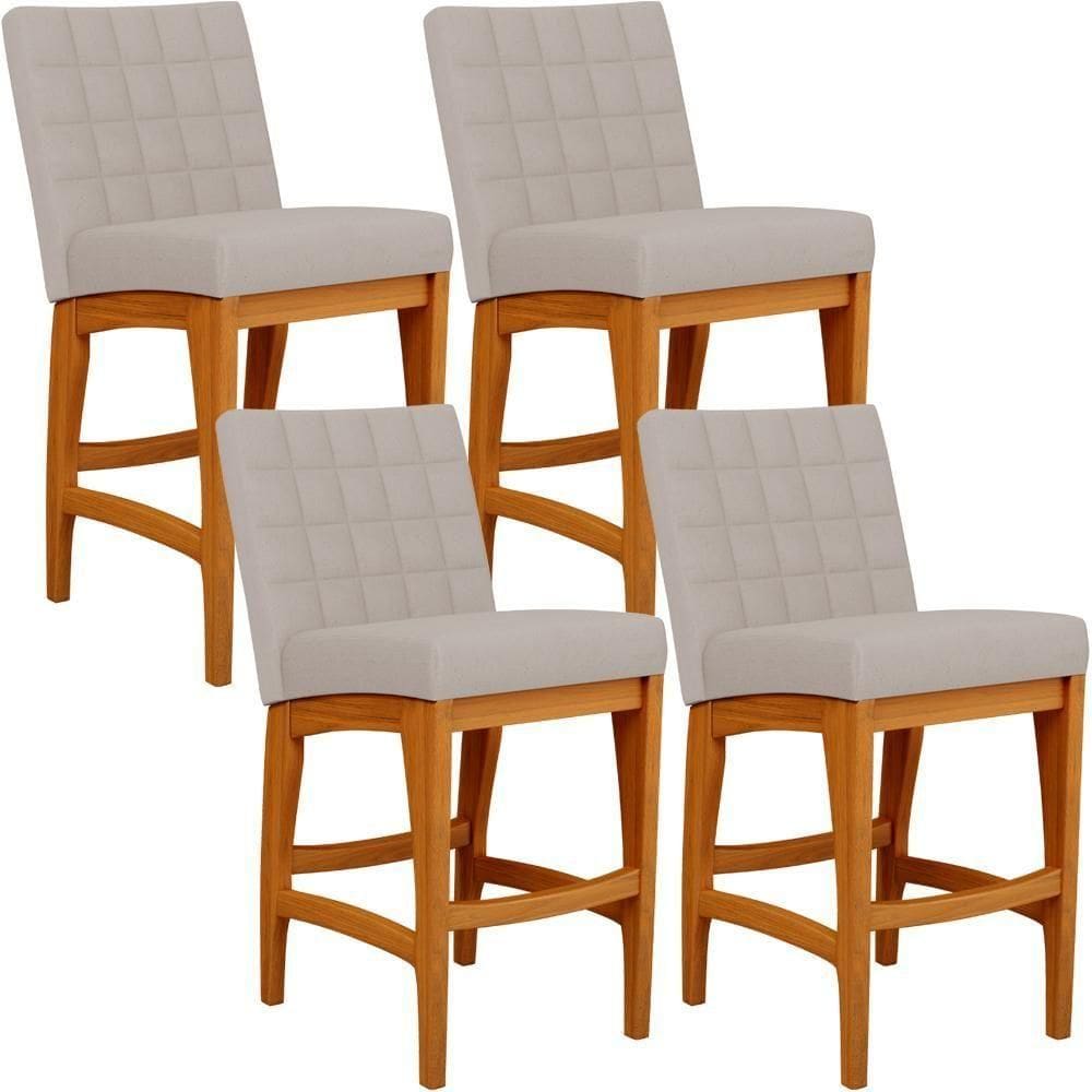 Kit 04 Banquetas Baixa Para Cozinha Fixa Mila L02 Bege