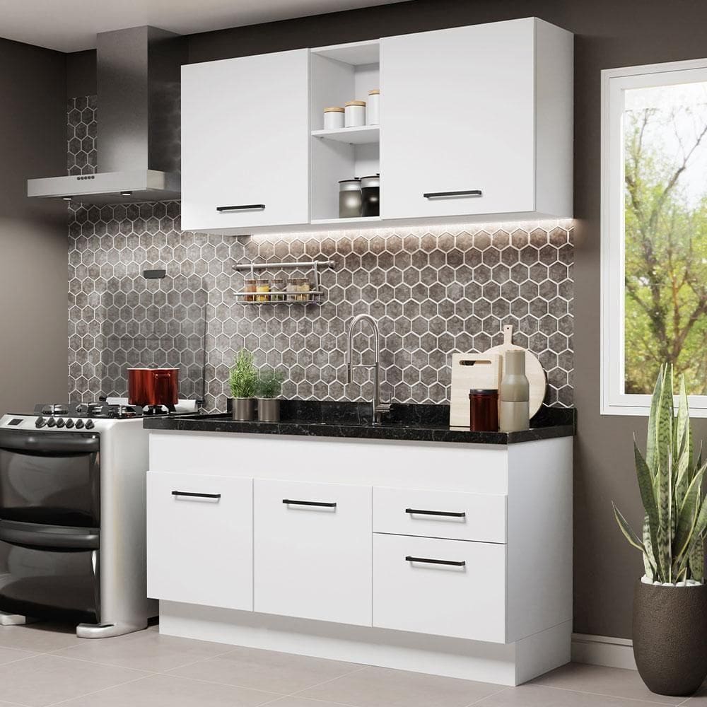 Cozinha Compacta 150002 Com Armário E Balcão Branco Branco