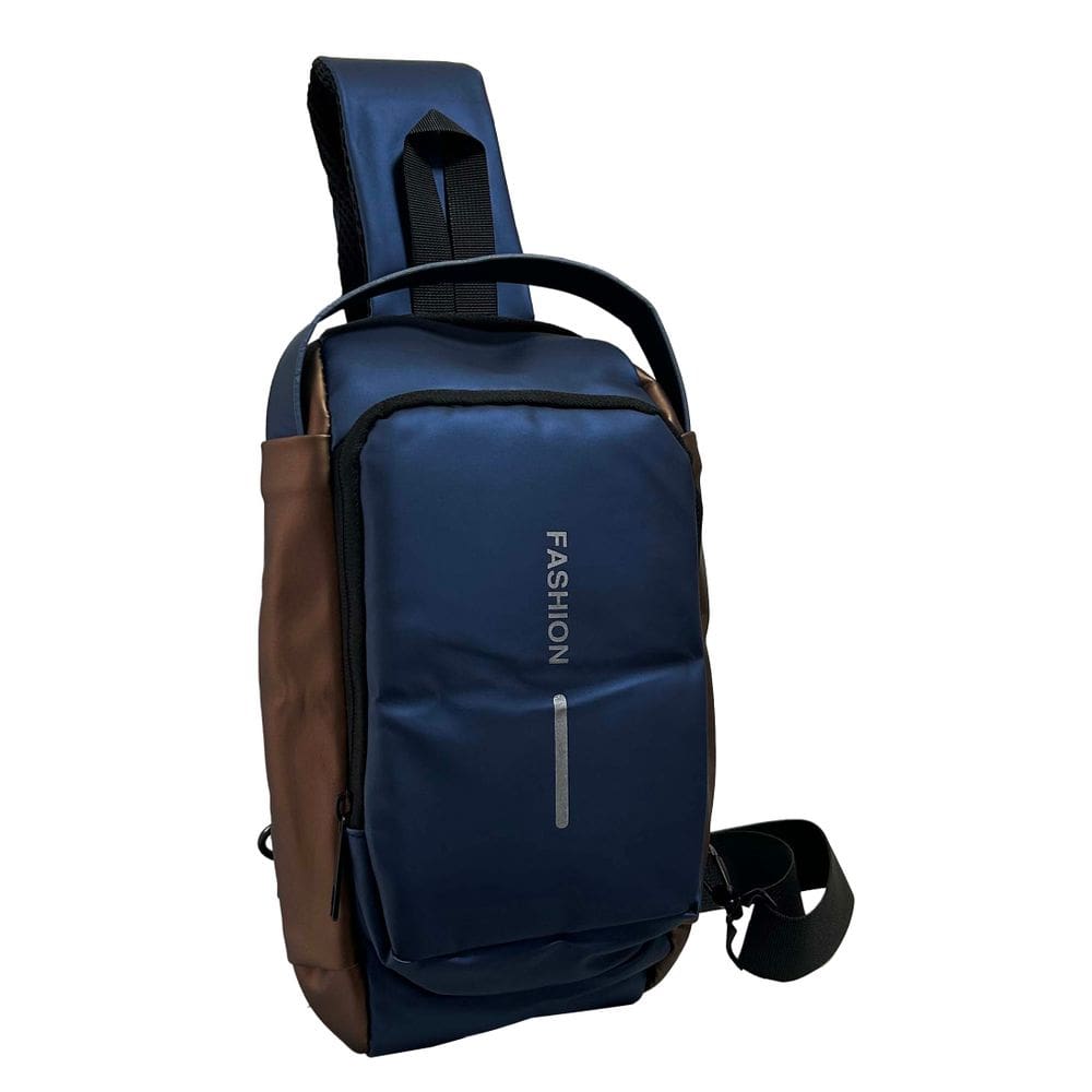 Pochete Mochila Shoulder Bag Ombro Transversal Impermeável Azul com Marrom