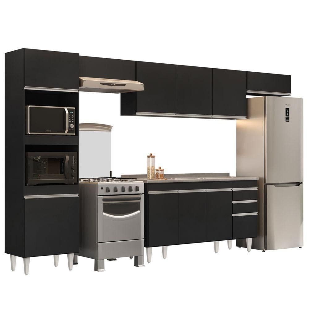 Armário De Cozinha Modulada 5 Peças Cp15 Com Pia Inox Preto - Lumil
