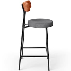 Banqueta Baixa Cozinha Sala Jantar Milão L02 Couríssimo Camel Linho Cinza Escuro -LyamDecor