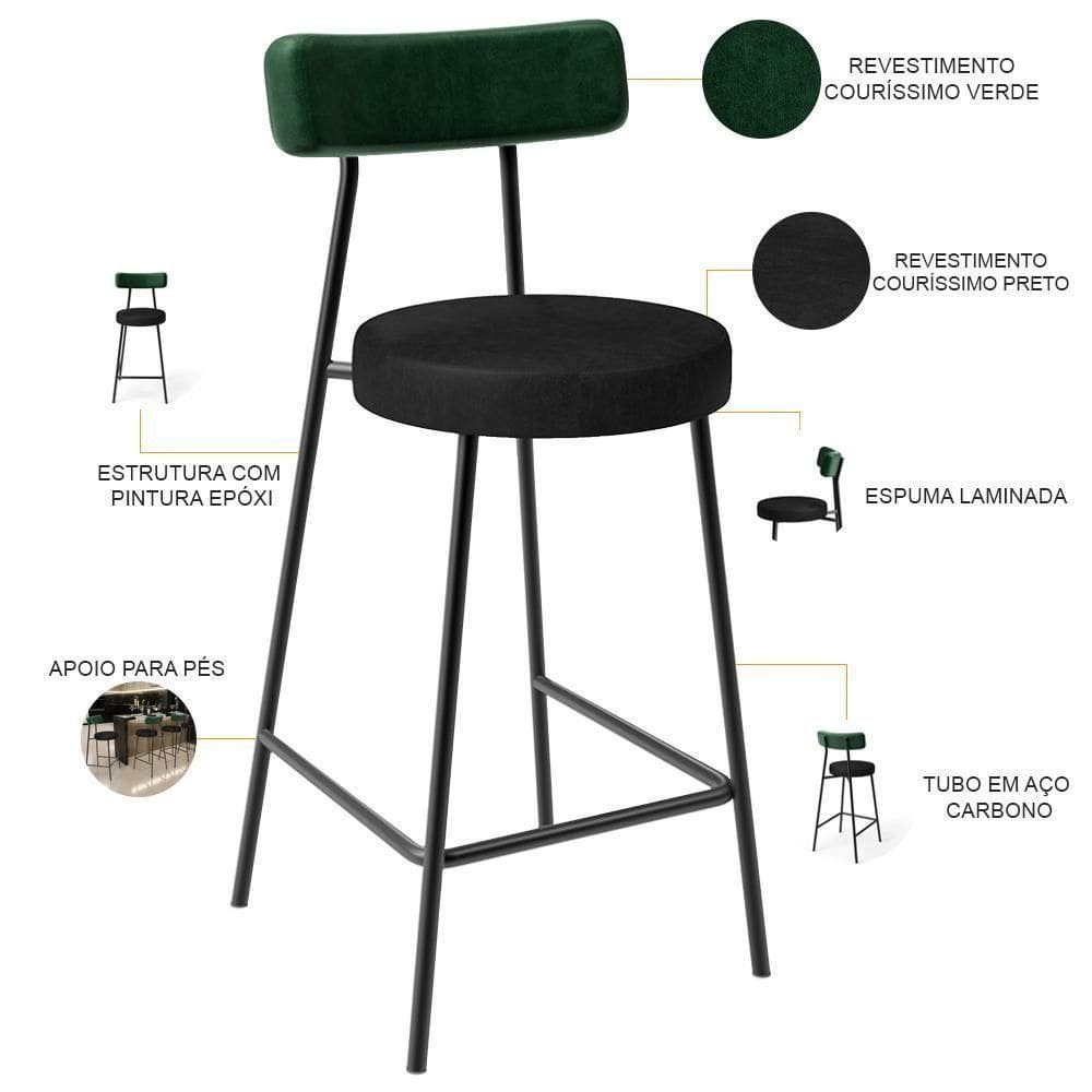 Banqueta Baixa Bar Cozinha Sala De Jantar Milão L02 Facto Verde Musgo Preto