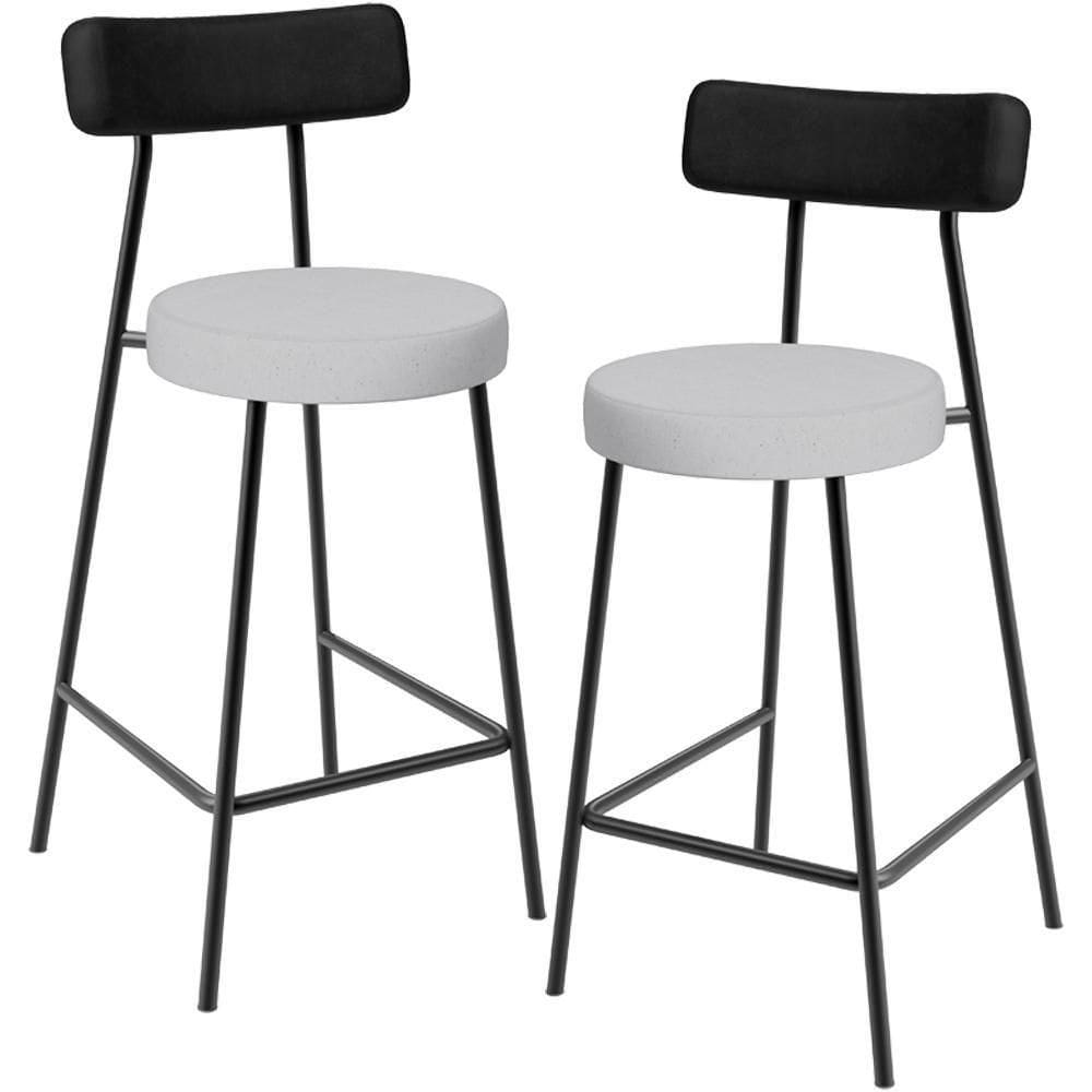 Kit 02 Banquetas Baixa Bar Cozinha Sala Jantar Milão L02 Couríssimo Preto Linho Cinza