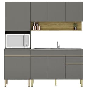 Armário De Cozinha 4 Peças Balcão 150cm Com Pia Lina19 K02 Gris/freijó - Mpozenato