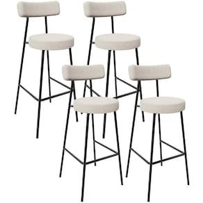 Kit 04 Banquetas Altas Bar Cozinha Sala De Jantar Em Aço Milão L02 Bouclê Creme