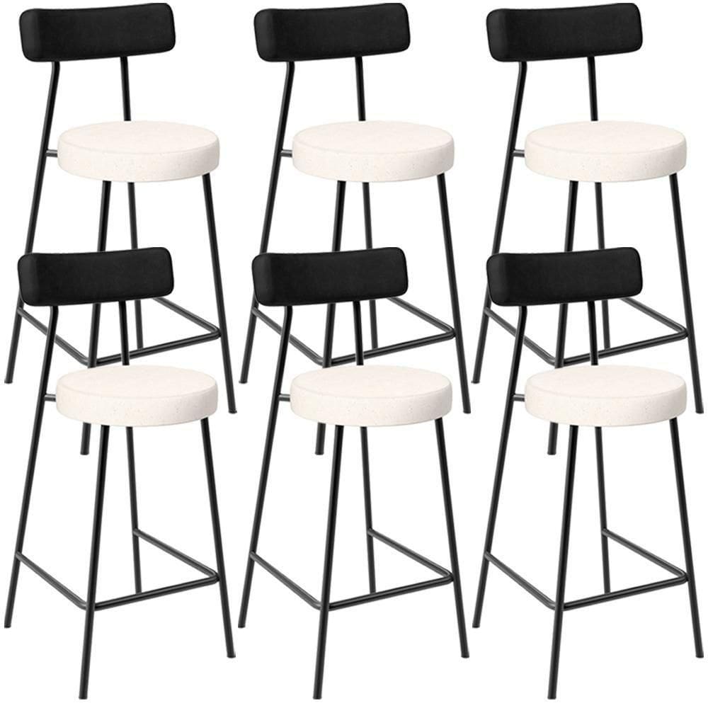 Kit 06 Banquetas Baixa Cozinha Sala Jantar Bancada Milão L02 Couríssimo Preto Linho Cru - Lyam Decor