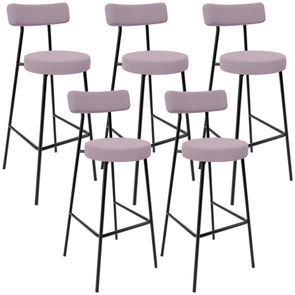 Kit 05 Banquetas Altas Cozinha Bar Sala De Jantar Em Aço Milão L02 Suede Rosê - Lyam Decor