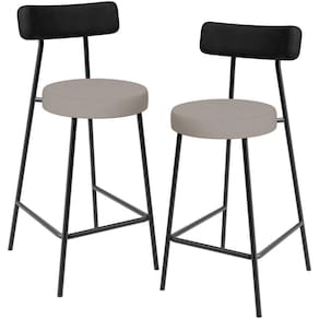 Kit 02 Banquetas Baixa Bar Cozinha Sala Jantar Milão L02 Couríssimo Preto Linho Bege