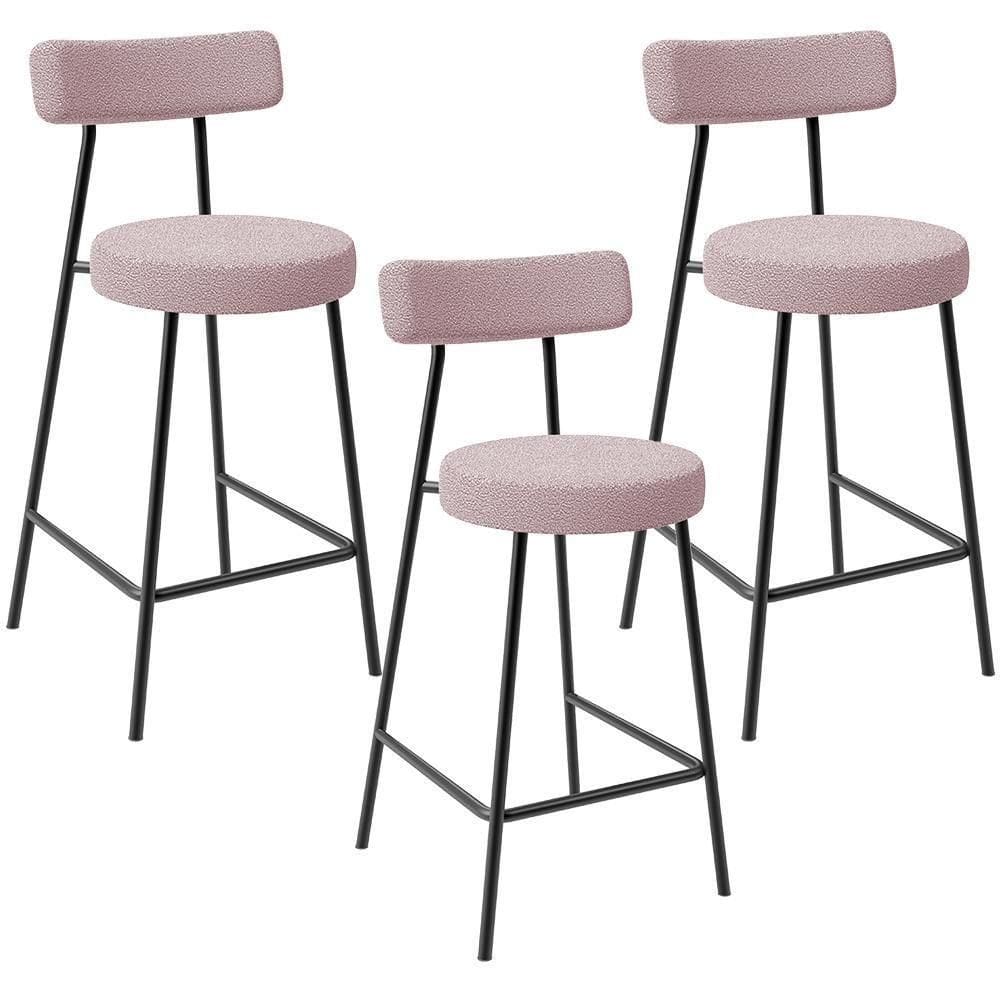 Kit 03 Banquetas Baixa Para Cozinha Sala De Jantar Bar Bancada Milão L02 Bouclê Rosê