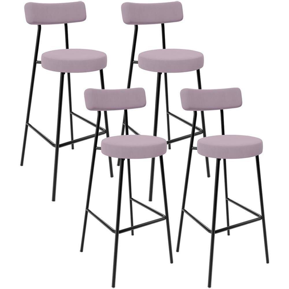Kit 04 Banquetas Altas Bar Cozinha Sala De Jantar Em Aço Milão L02 Suede Rosê
