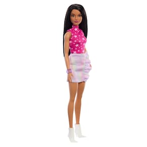 Boneca Fashion Barbie Fashionistas #215 com cabelo preto, 65º aniversário.