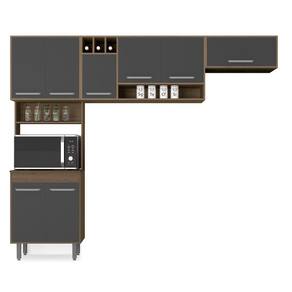 Cozinha Compacta 3 Peças Com 8 Portas E Paneleiro Duplo Barcelona Cor Carvalho Oak Grafite Poliman Móveis