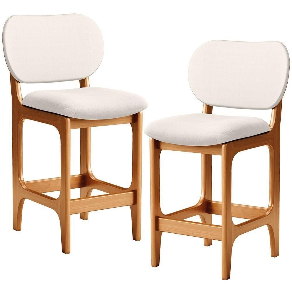Kit 02 Banquetas Baixa Bar Cozinha E Sala De Jantar Fixa Betta L02 Imbuia Linho Cru