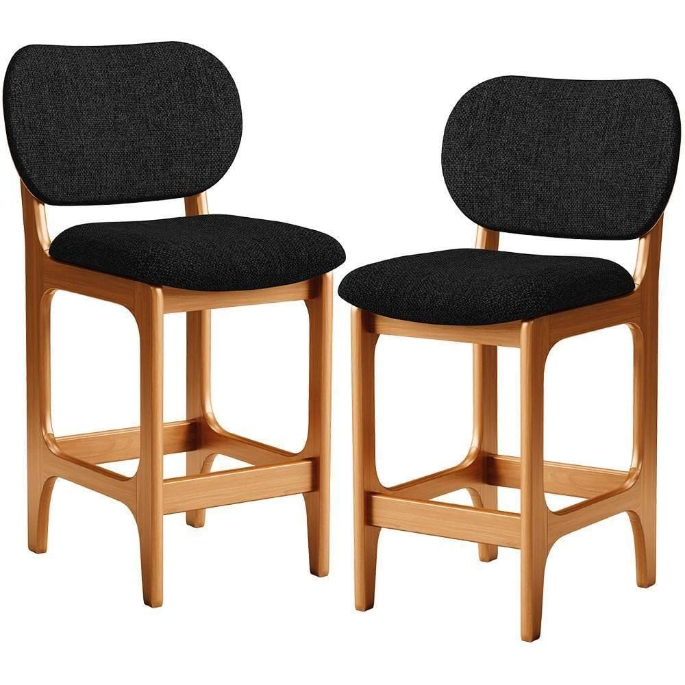 Kit 02 Banquetas Baixa Bar Cozinha E Sala De Jantar Fixa Betta L02 Imbuia Linho Chumbo