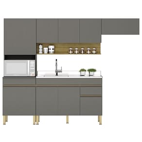 Armário De Cozinha 5 Peças Balcão Com Pia 150cm Lina20 K02 Gris/freijó - Mpozenato