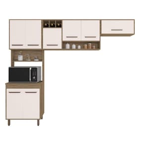 Cozinha Compacta 3 Peças Com 8 Portas E Paneleiro Duplo Barcelona Cor Carvalho Oak Off White Poliman Móveis