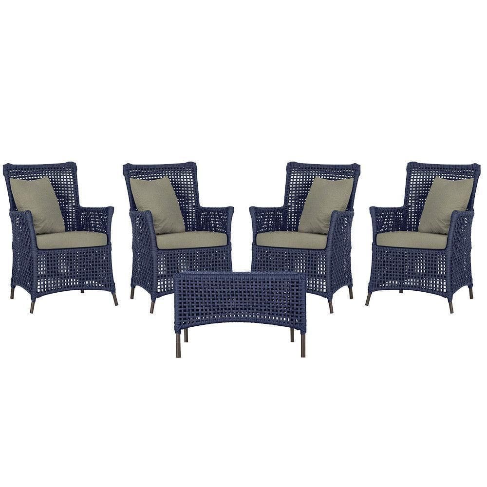 4 Poltronas E 1 Mesa Igapó Alumínio Marrom Corda Náutica E8 Azul