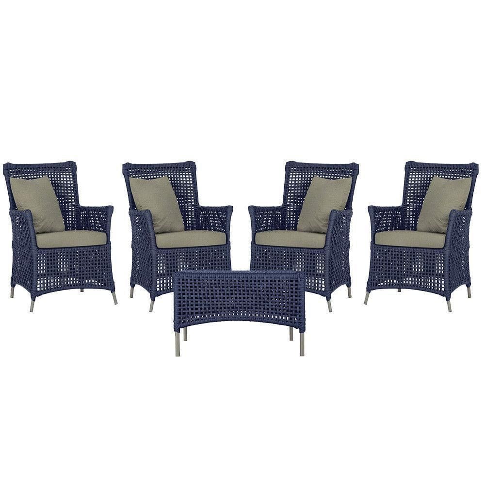 4 Poltronas E 1 Mesa Igapó Alumínio Fendi Corda Náutica E8 Azul