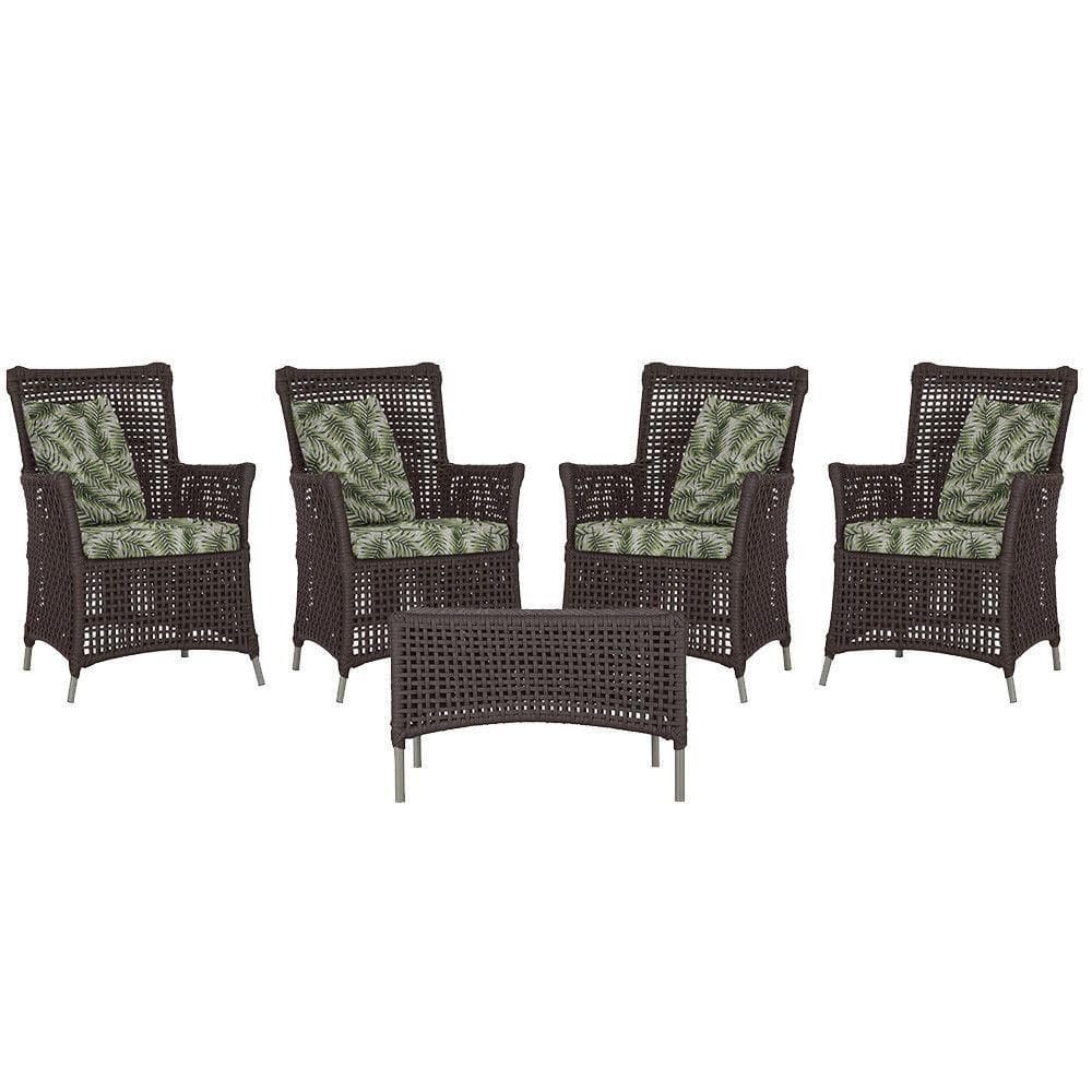 4 Poltronas E 1 Mesa Igapó Alumínio Fendi Corda Náutica E5 Marrom