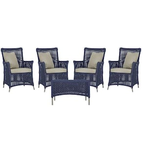 4 Poltronas E 1 Mesa Igapó Alumínio Fendi Corda Náutica E7 Azul