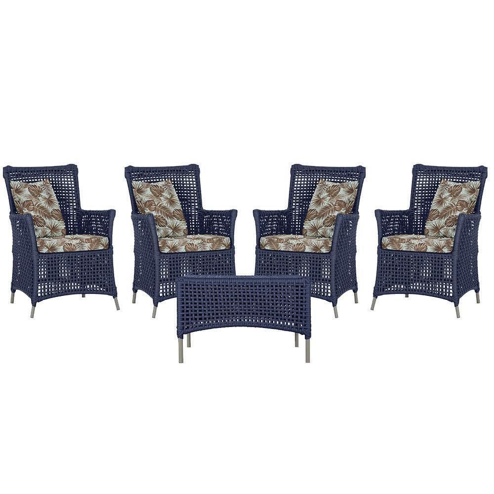 4 Poltronas E 1 Mesa Igapó Alumínio Fendi Corda Náutica E6 Azul