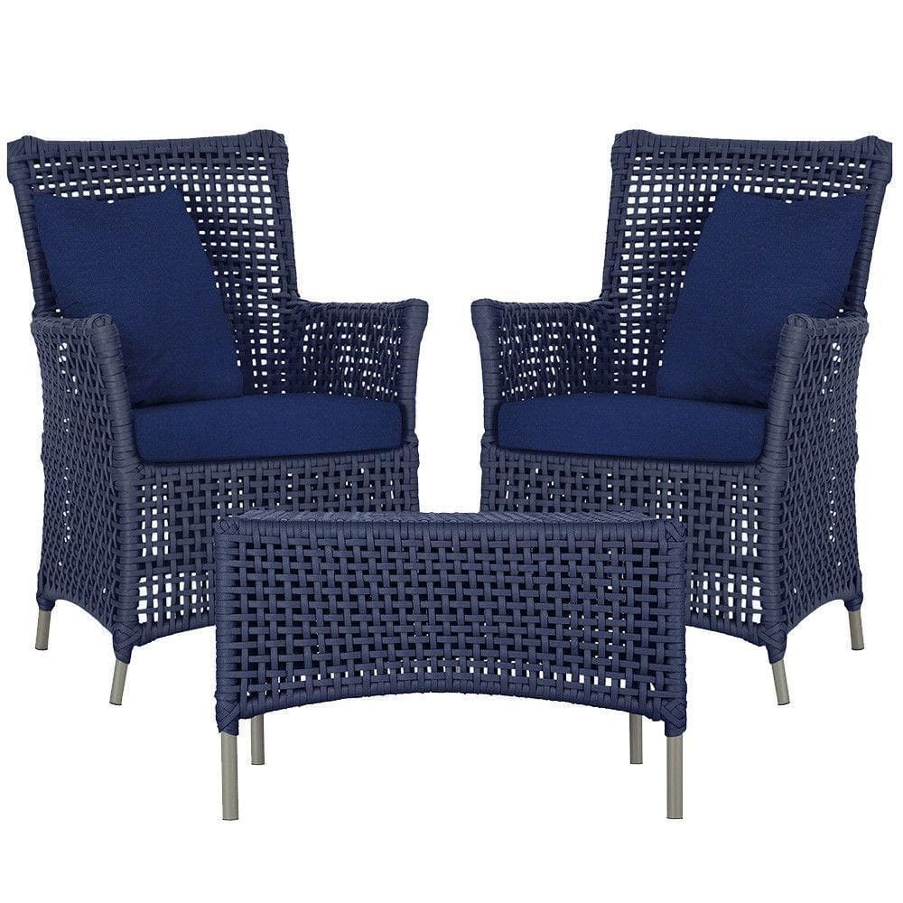 2 Poltronas E 1 Mesa Igapó Alumínio Fendi Corda Náutica E10 Azul