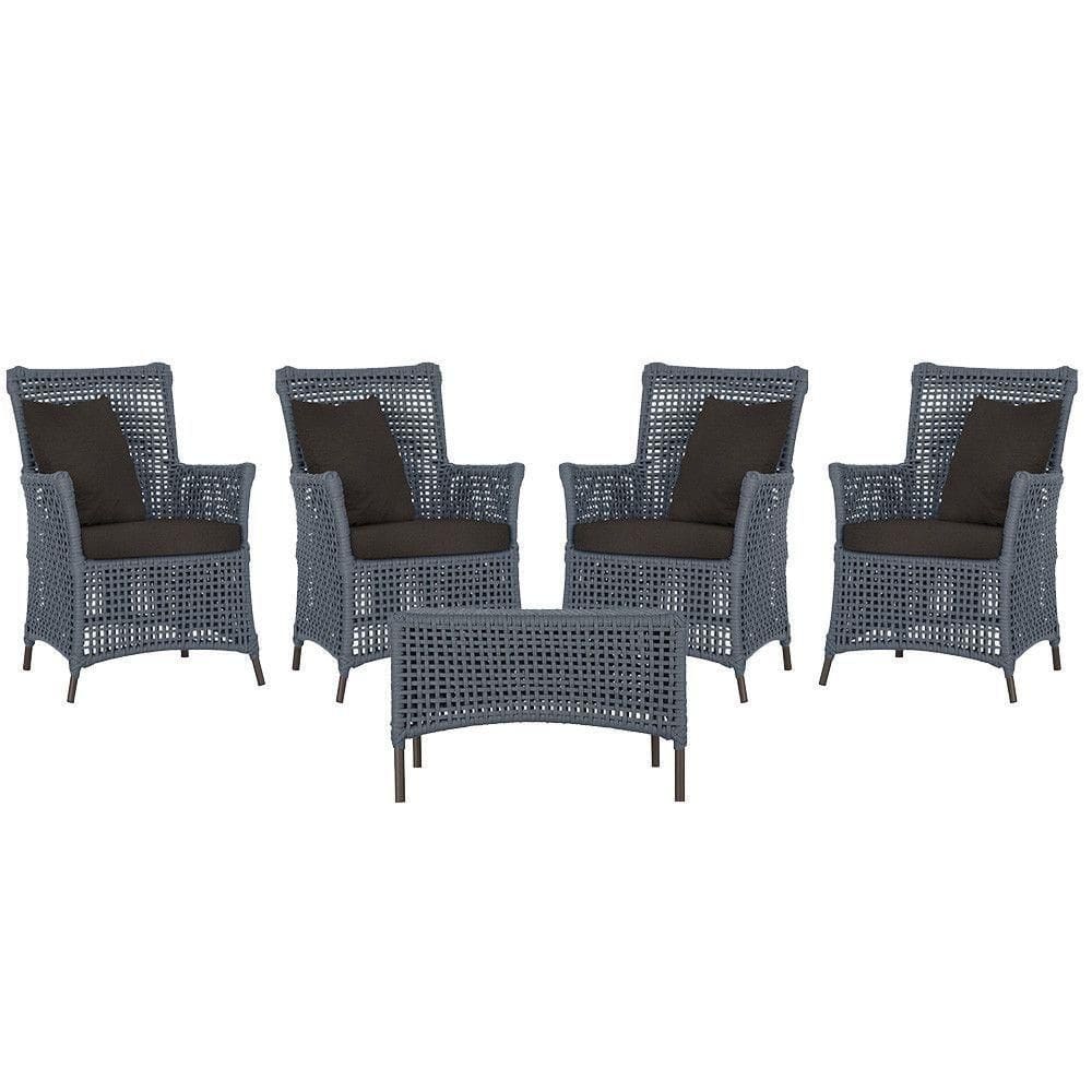 4 Poltronas E 1 Mesa Igapó Alumínio Marrom Corda Náutica E9 Prata