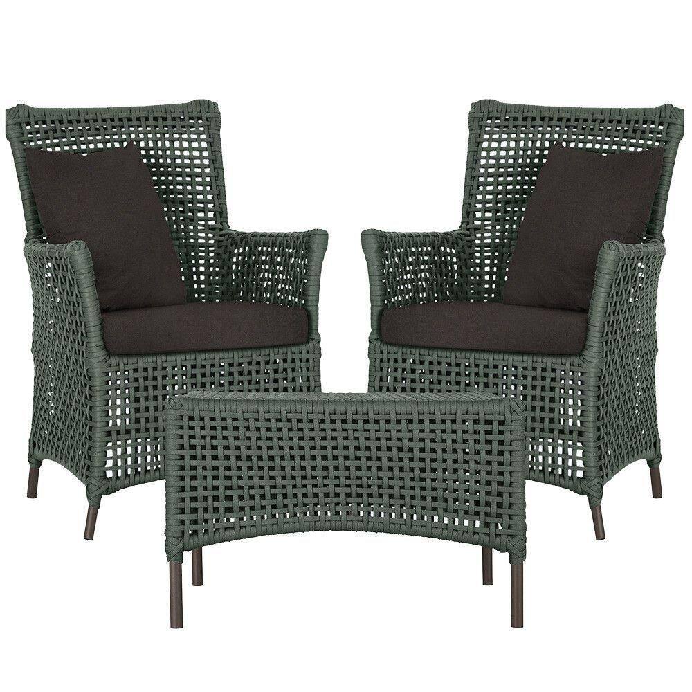 2 Poltronas E 1 Mesa Igapó Alumínio Marrom Corda Náutica E9 Verde