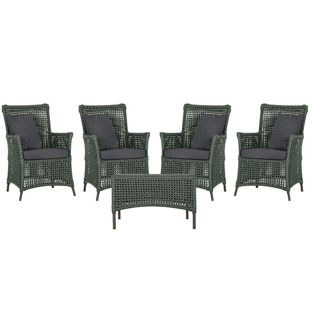 4 Poltronas E 1 Mesa Igapó Alumínio Marrom Corda Náutica E11 Verde