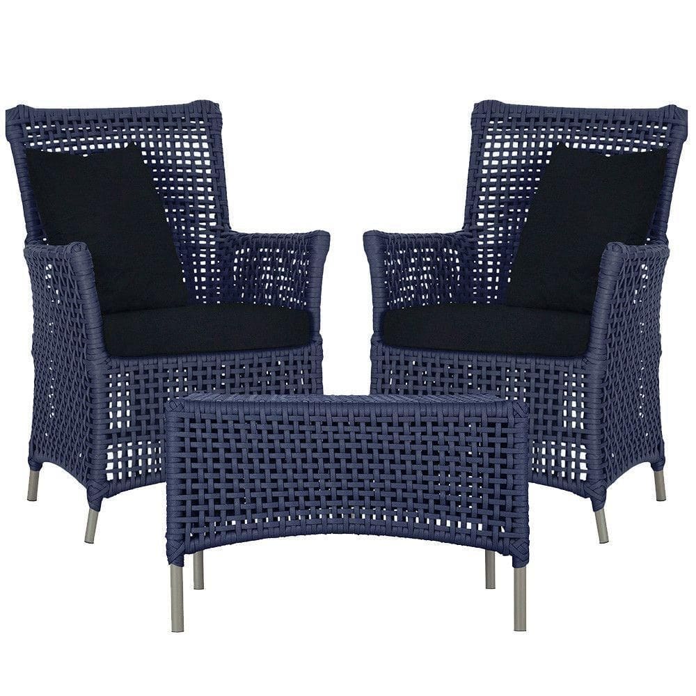 2 Poltronas E 1 Mesa Igapó Alumínio Fendi Corda Náutica E12 Azul