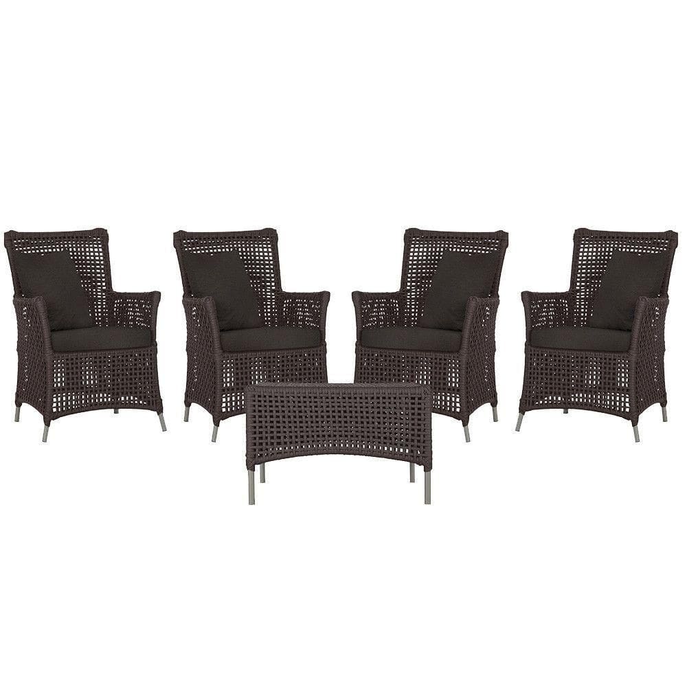 4 Poltronas E 1 Mesa Igapó Alumínio Fendi Corda Náutica E9 Marrom