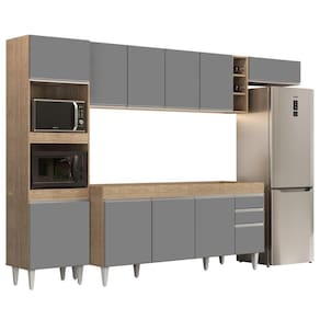 Armário De Cozinha Modulada 5 Peças Cp16 Balcão Sem Tampo Castanho/cinza - Lumil