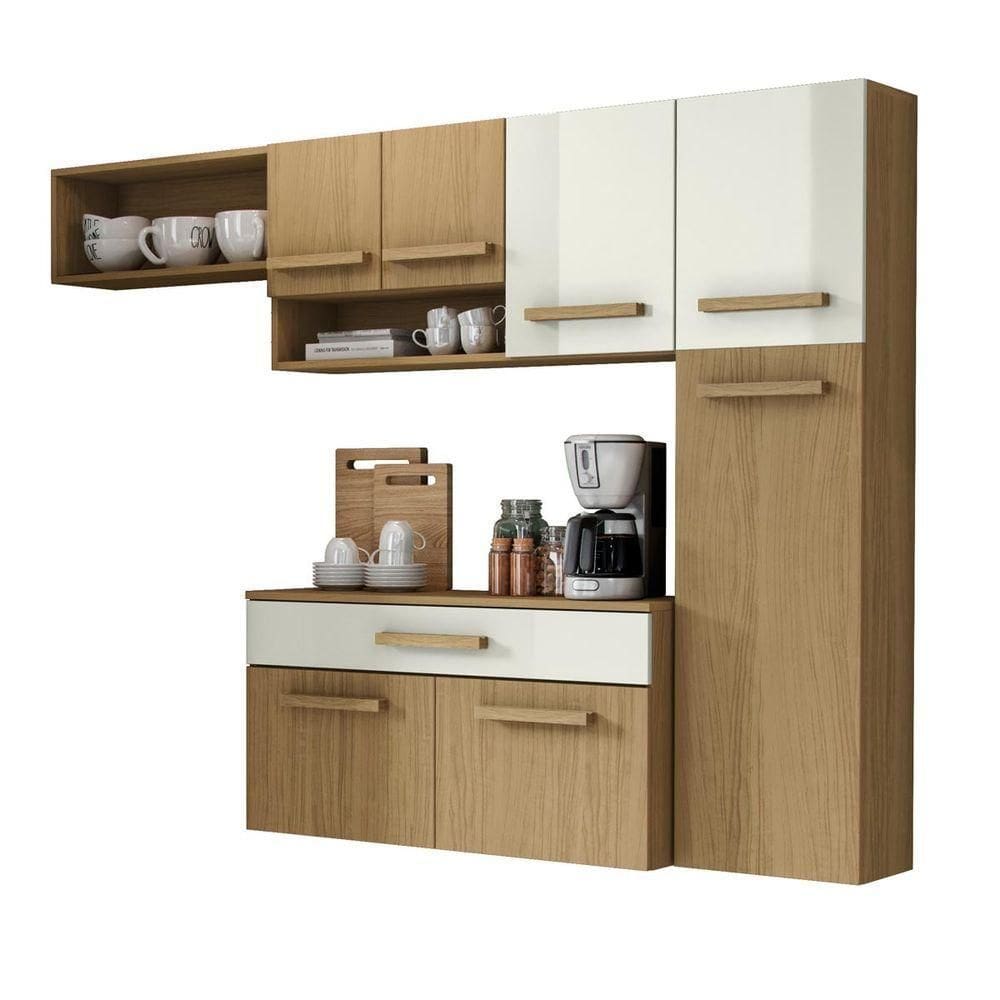Cozinha Compacta Com 07 Portas E 01 Gavetas Com Balcão Rubi Cor Atacama Off White Aramóveis