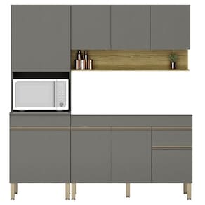 Armário De Cozinha 3 Peças Balcão 150cm Sem Tampo Lina13 K02 Gris/freijó - Mpozenato