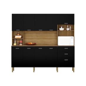 Armario De Cozinha Completo 10 Portas 2 Gavetas Onix Intense Kits Paraná Cor:freijo/nero Freijo/nero