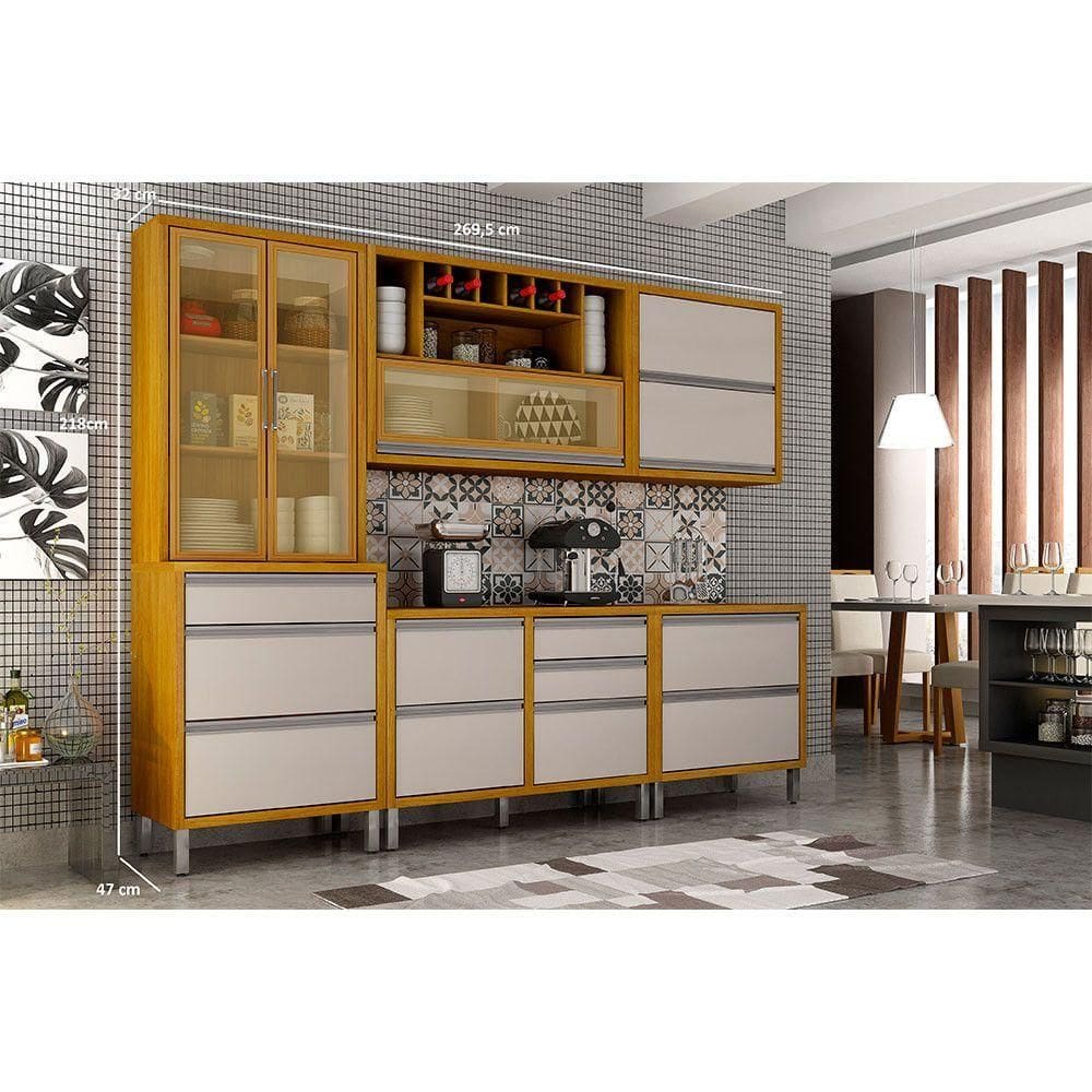 Cozinha Jade 5 Peças 8 Portas 6 Gavetas Cristaleira Cinamomo/off White