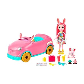 Conjunto de 10 peças Toy Car Enchantimals Bunnymobile com Doll & Bunny