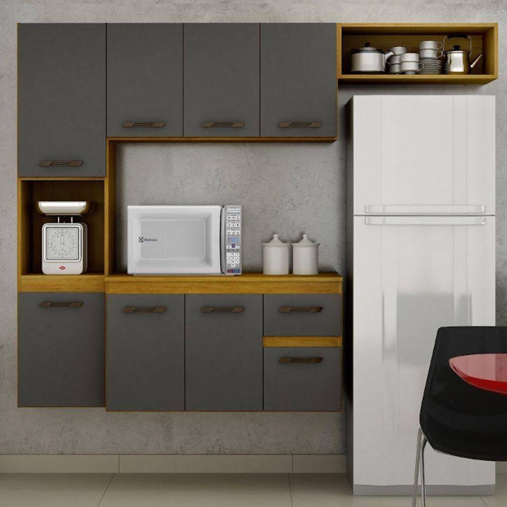 Cozinha Compacta Suspensa 8 Portas 1 Gaveta Brisa Chf Móveis Cinamomo Com Grafite