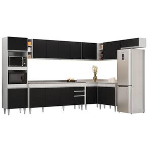 Armário De Cozinha Modulada De Canto 9 Peças Cp06 Balcão Com Pia Inox Branco-preto - Lumil