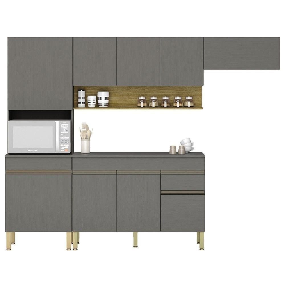 Armário De Cozinha 4 Peças Balcão Com Tampo 120cm Lina07 K02 Gris/freijó - Mpozenato