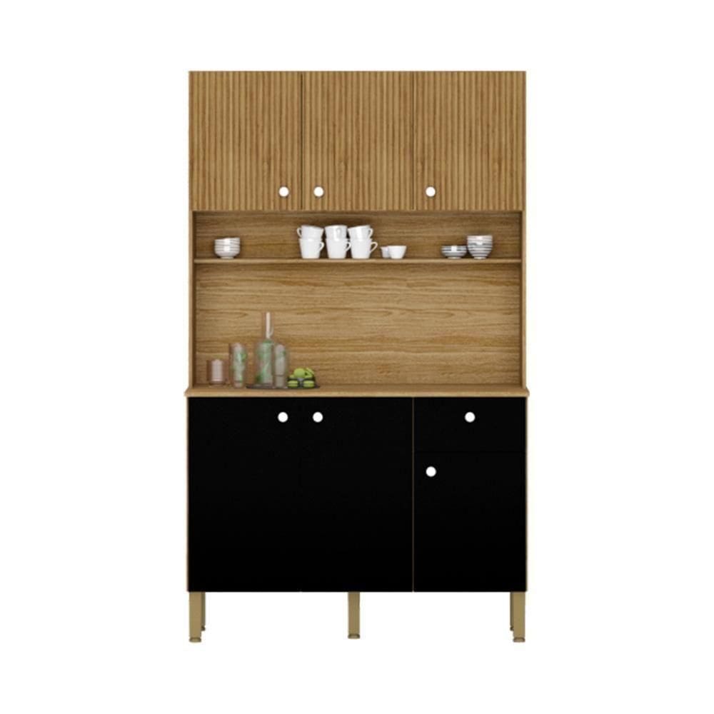 Armario De Cozinha 6 Portas E 1 Gaveta Rubi Style Kits Paraná Cor:freijo/nero/cp