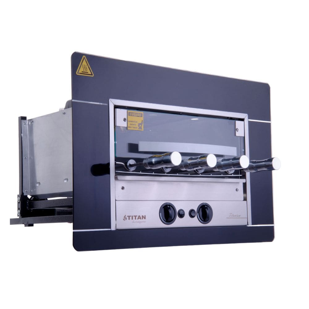 Churrasqueira a Gás Natural de Embutir 4 Espetos Rotativos 127v Titanium Preta