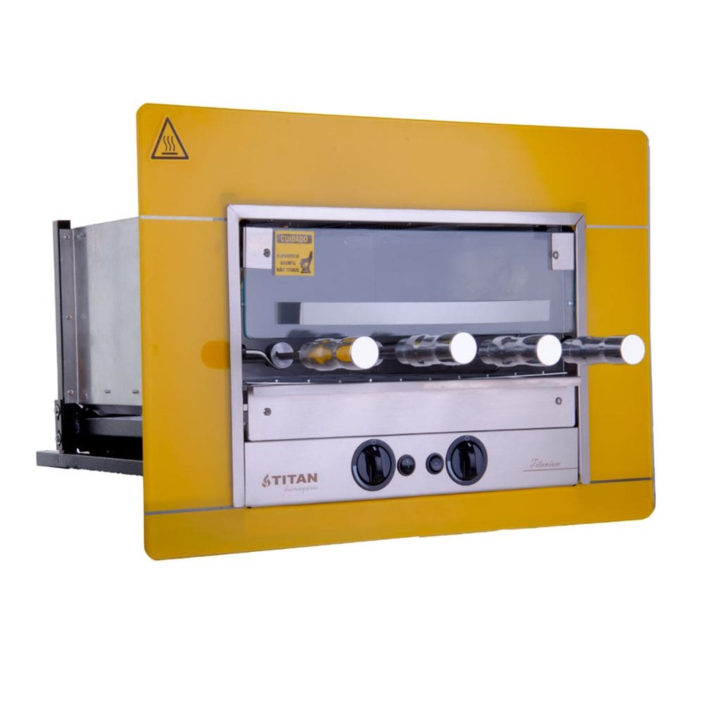 Churrasqueira a Gás Natural 4 Espetos Rotativos 127v de Embutir Amarelo Titanium