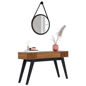 Aparador Com Espelho 67Cm C05 Preto/Noce Milano