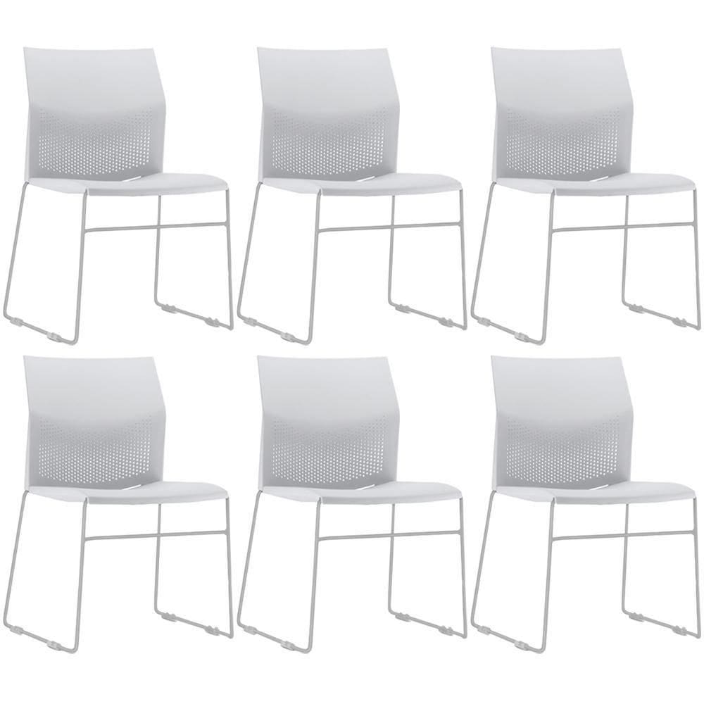 Kit 06 Cadeiras Empilhável Fixa Link F02 Base Aço Cinza Branco - Lyam Decor