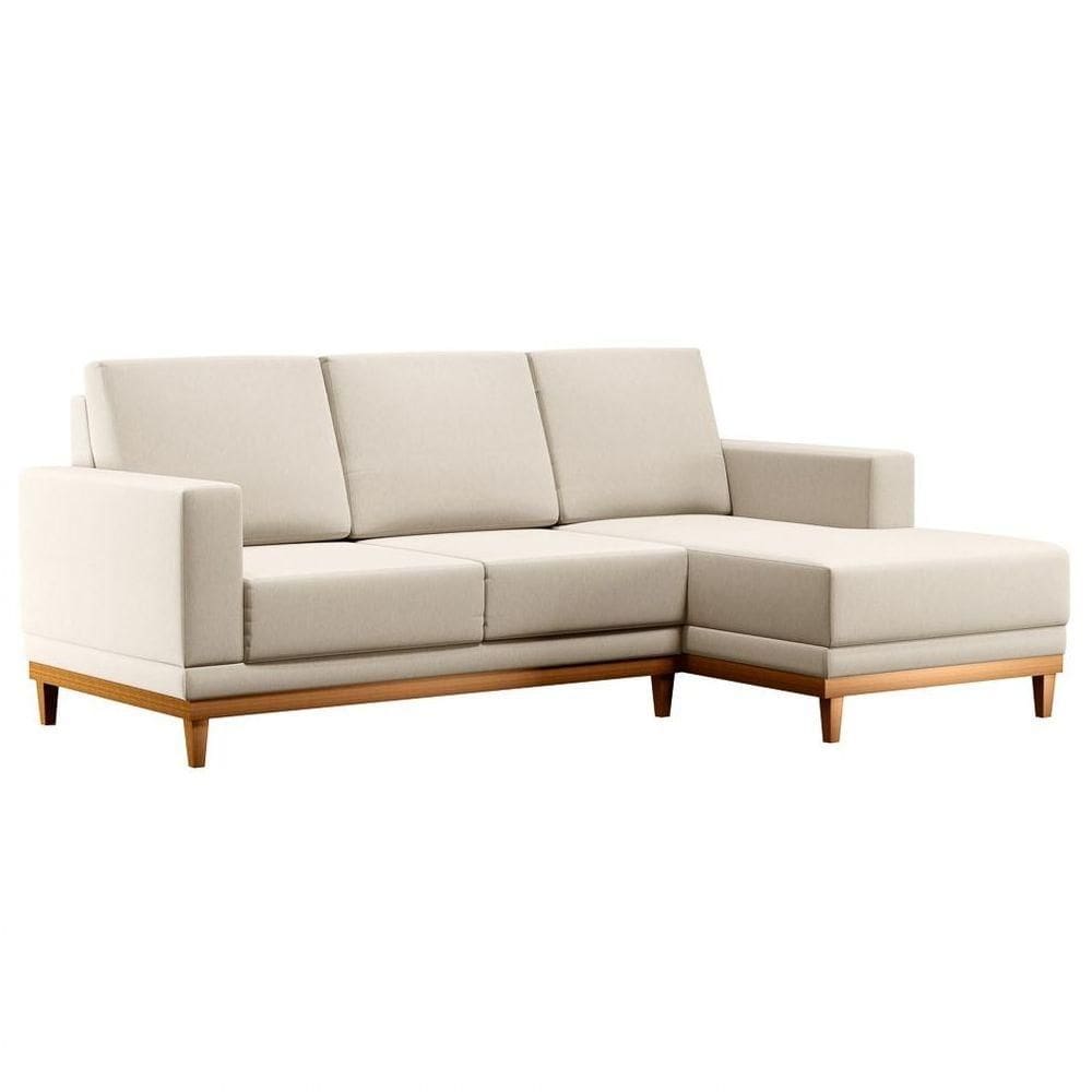 Sofá Kayrós 200Cm 3 Lugares Com Chaise Esquerdo D05 Linho Bege - Mpozenato