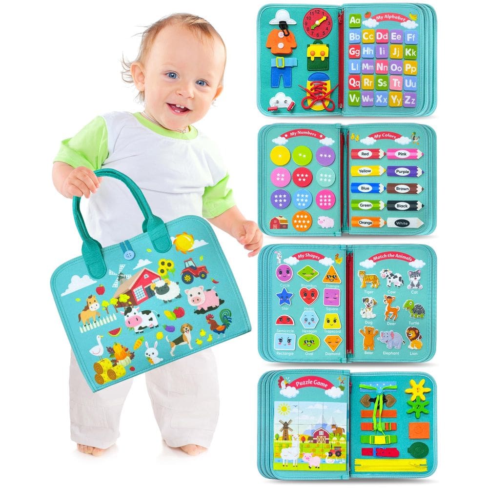 Brinquedo Montessori Toy Walenty Toddler Busy Board de 1 a 4 anos de fazenda verde
