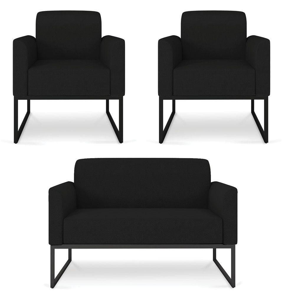 Kit Namoradeira E 2 Poltronas Preta Linho Preto